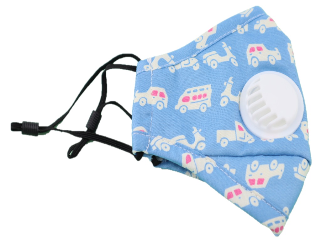 Kids Washable Blue Cars PM2.5 Mask Single pack with 1 filter